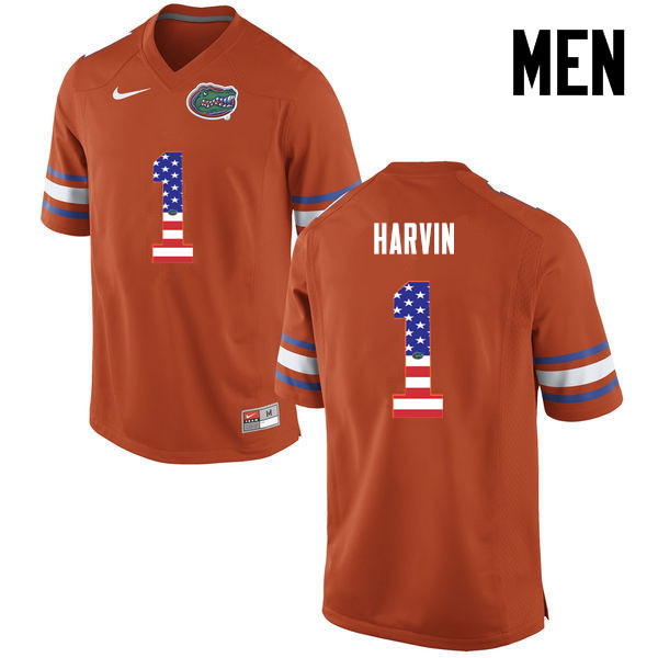 Men Florida Gators #1 Percy Harvin College Football USA Flag Fashion Jerseys-Orange - Click Image to Close